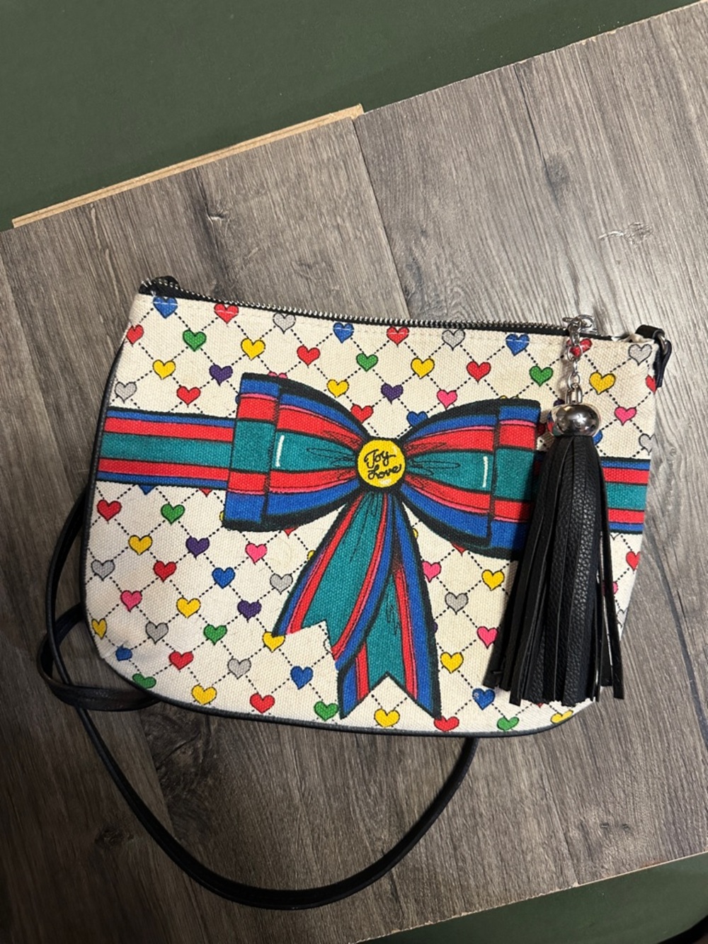 Brighton Cream Crossbody with Multicolor Heart Print & Bow